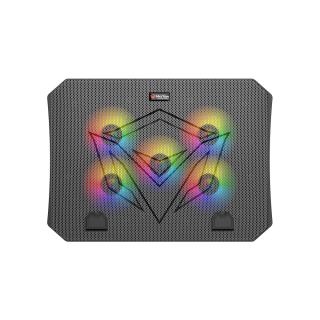 لوحة تبريد الألعاب Meetion CP3030، 370x265x32 مم، ارتفاع قابل للتعديل بأربعة مستويات، منفذي USB مزدوجين، تبريد سريع بخمس مراوح، إضاءة خلفية RGB، لأجهزة الكمبيوتر المحمولة مقاس 9 إلى 15.6 بوصة