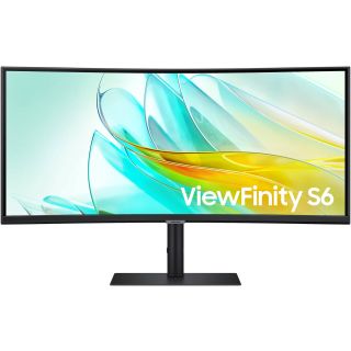 SAMSUNG View Finity Monitor S6 34 inch UWQHD VA Display 3,440 x 1,440 Refresh Rate 100Hz Response Time 5 ms 1000R Curvature Built-In Speaker KVM Switch FreeSync Technology Display Port HDMI Black