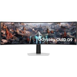 Samsung Gaming Monitor Curved G9 G93SC Odyssey 49 inch QHD OLED Dual 5120x1440 240Hz Refresh Rate 0.03Ms Response Time Height Adjustable 1800R Curvature Silver
