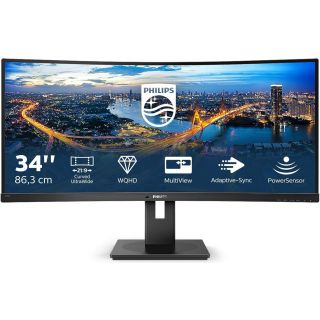 Philips B Line Series Monitor Curved 34 inch 345B1C WQHD VA Display 3440 x 1440 100Hz Refresh Rate 4ms Response Time Flicker-Free 1500R Curvature, SmartImage Black