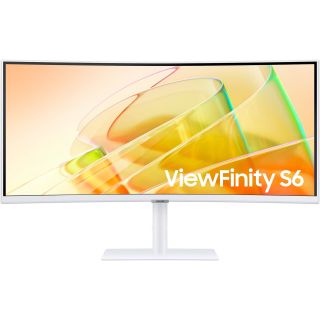 Samsung ViewFinity Monitor S6 34 inch UWQHD 3,440 x 1,440 Refresh Rate 100Hz Response Time 5 ms 1000R Curvature Built-In Speaker  FreeSync Technology USB Hub Display Port HDMI White