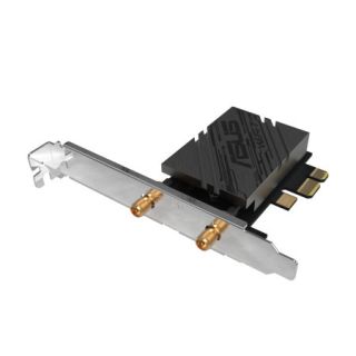 ASUS PCE-BE92BT WiFi 7 PCI-E Adapter with 2 external antennas and magnetized base, supporting 6GHz band, 320MHz, Bluetooth 5.4, WPA3 network security, only compatible with lntel motherboards