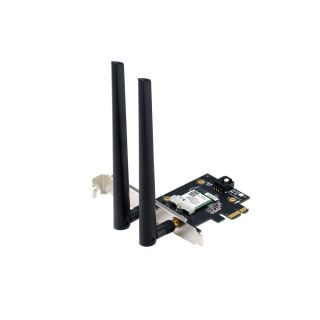 ASUS PCE-AXE5400 WiFi 6E PCI-E Adapter with 2 external antennas. Supporting 6GHz band, 160MHz, Bluetooth 5.2, WPA3 network security